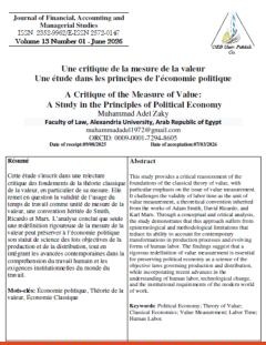 غلاف كتاب Une critique de la mesure de la valeur - محمد عادل زكي